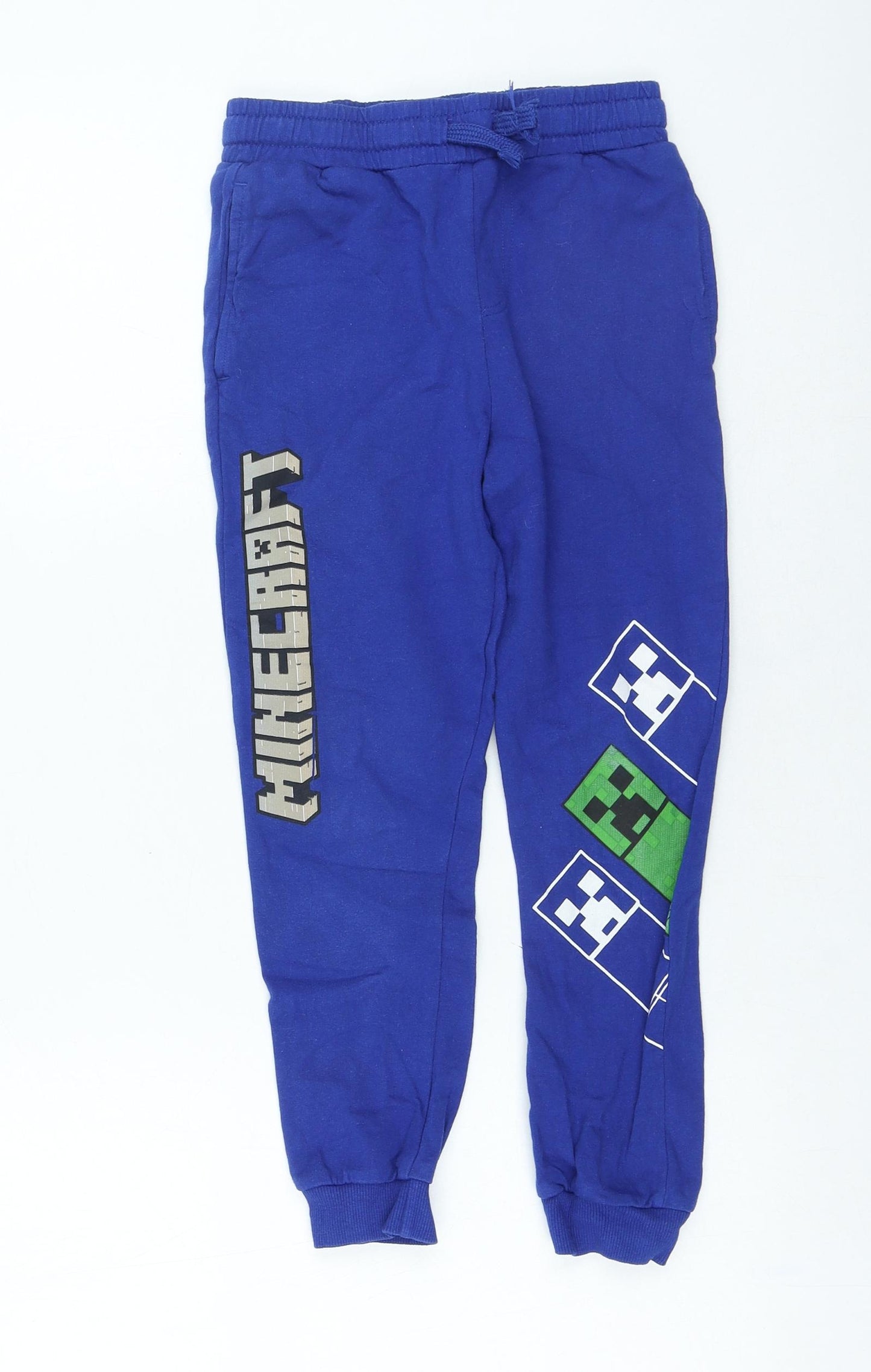 Preworn Boys Blue Cotton Jogger Trousers Size 12 Years Regular Drawstring - Minecraft