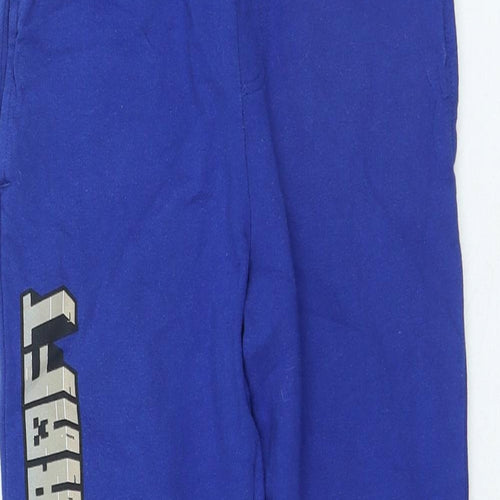 Preworn Boys Blue Cotton Jogger Trousers Size 12 Years Regular Drawstring - Minecraft