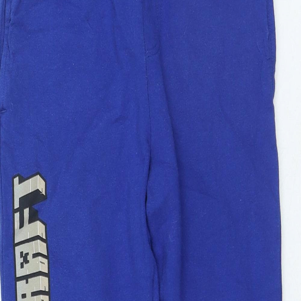 Preworn Boys Blue Cotton Jogger Trousers Size 12 Years Regular Drawstring - Minecraft