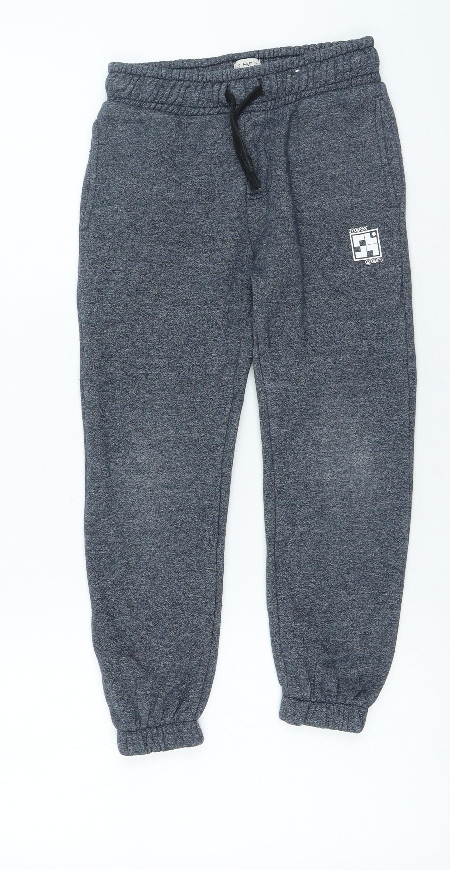 F&F Boys Blue Cotton Jogger Trousers Size 6-7 Years Regular Drawstring