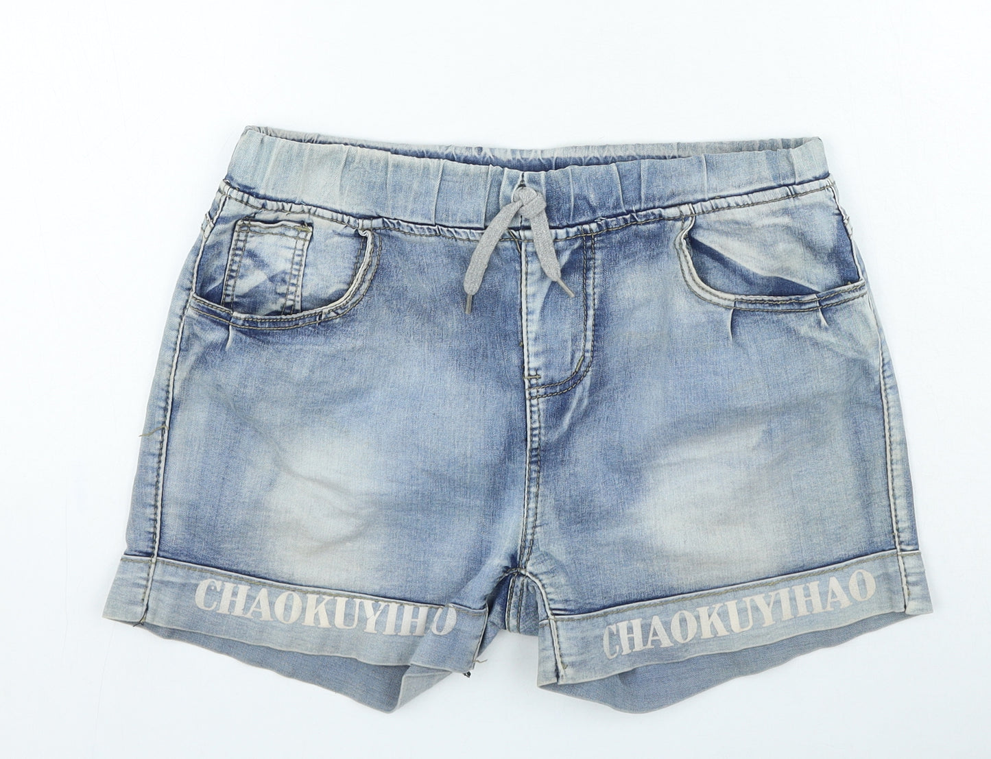 Chaokuyihao Womens Blue Cotton Mom Shorts Size 30 in L5 in Regular Drawstring