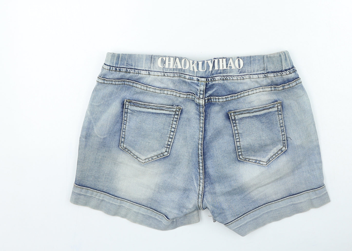 Chaokuyihao Womens Blue Cotton Mom Shorts Size 30 in L5 in Regular Drawstring