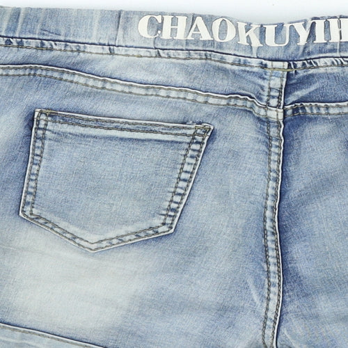 Chaokuyihao Womens Blue Cotton Mom Shorts Size 30 in L5 in Regular Drawstring