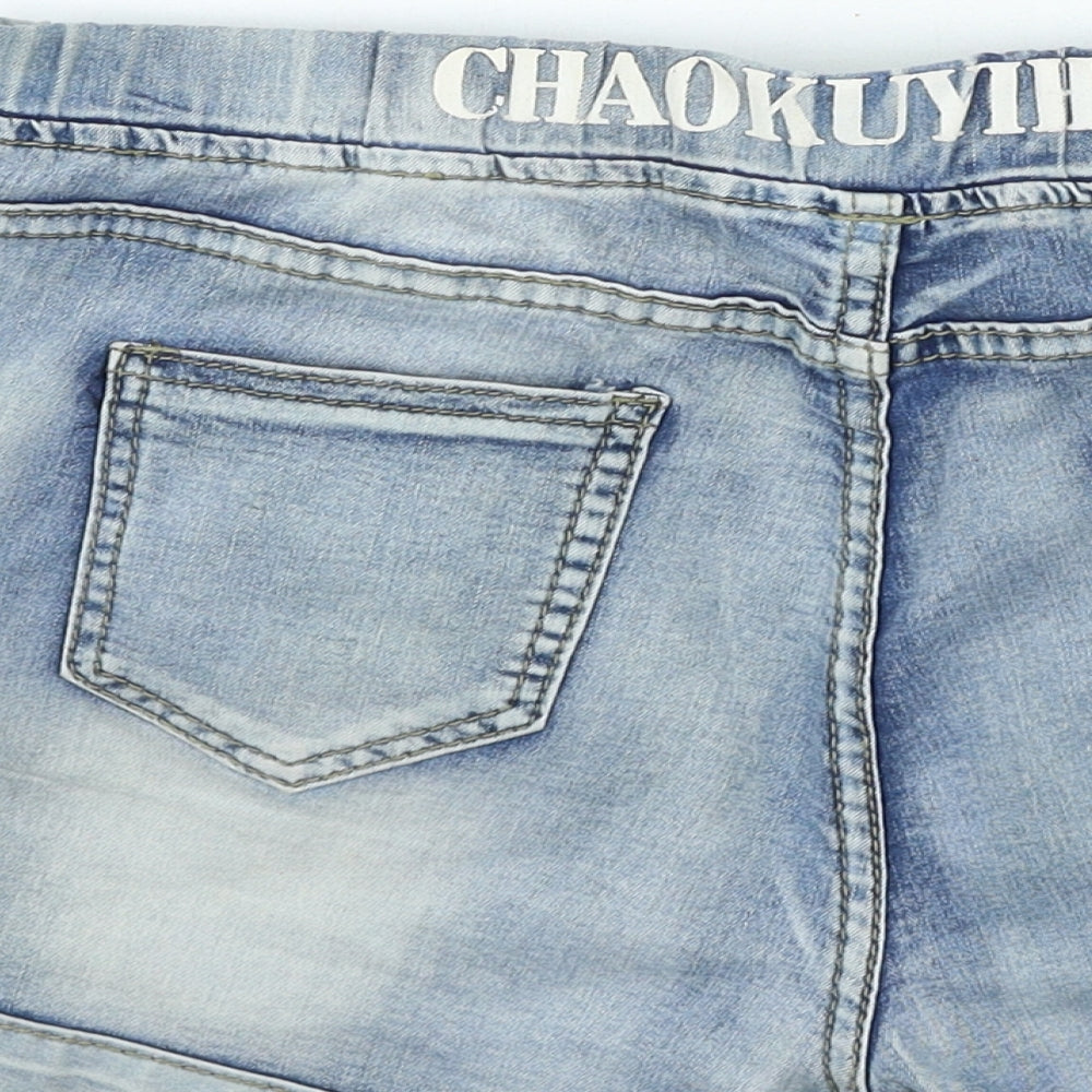 Chaokuyihao Womens Blue Cotton Mom Shorts Size 30 in L5 in Regular Drawstring