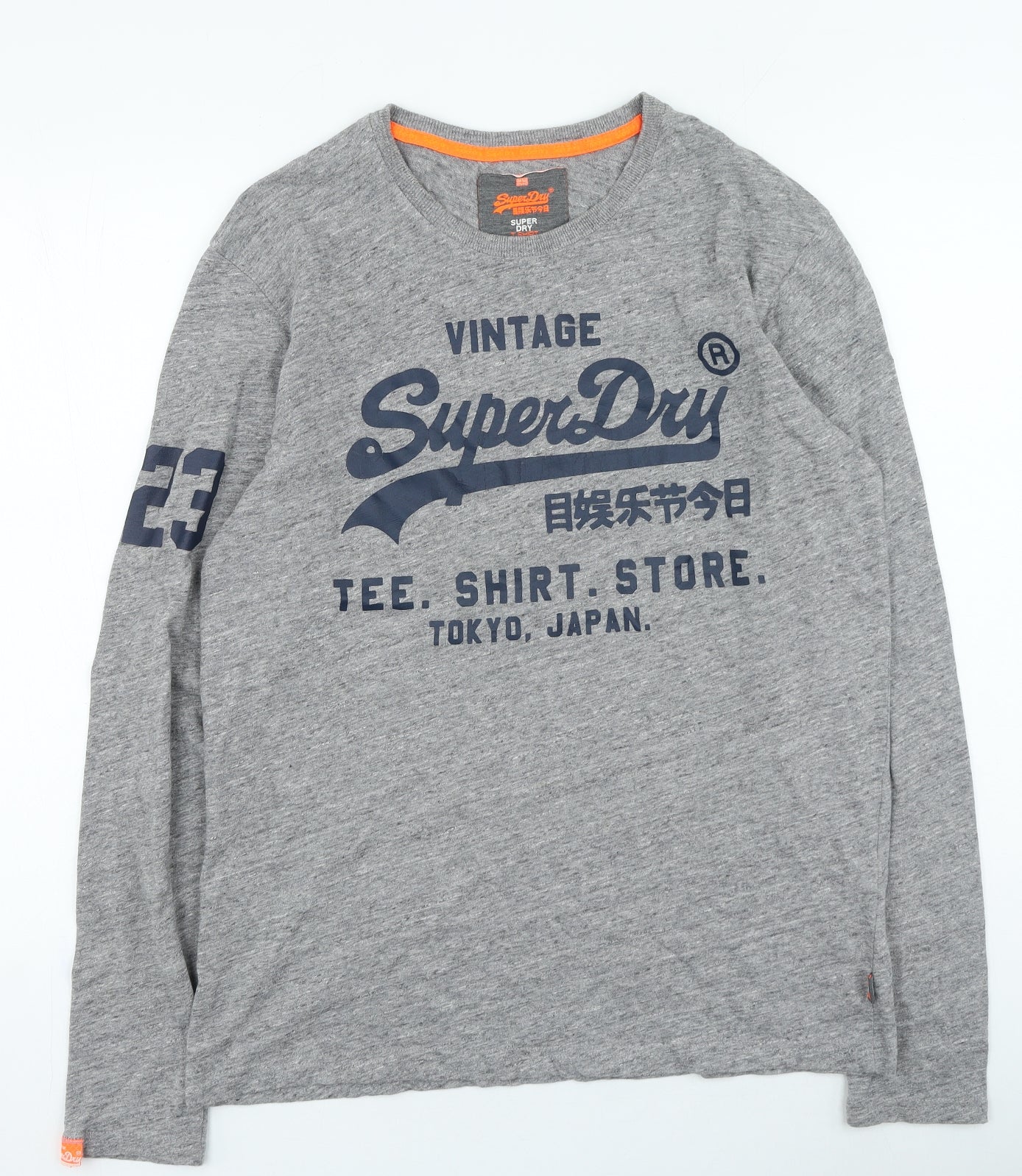 Superdry Mens Grey Cotton T-Shirt Size L Round Neck