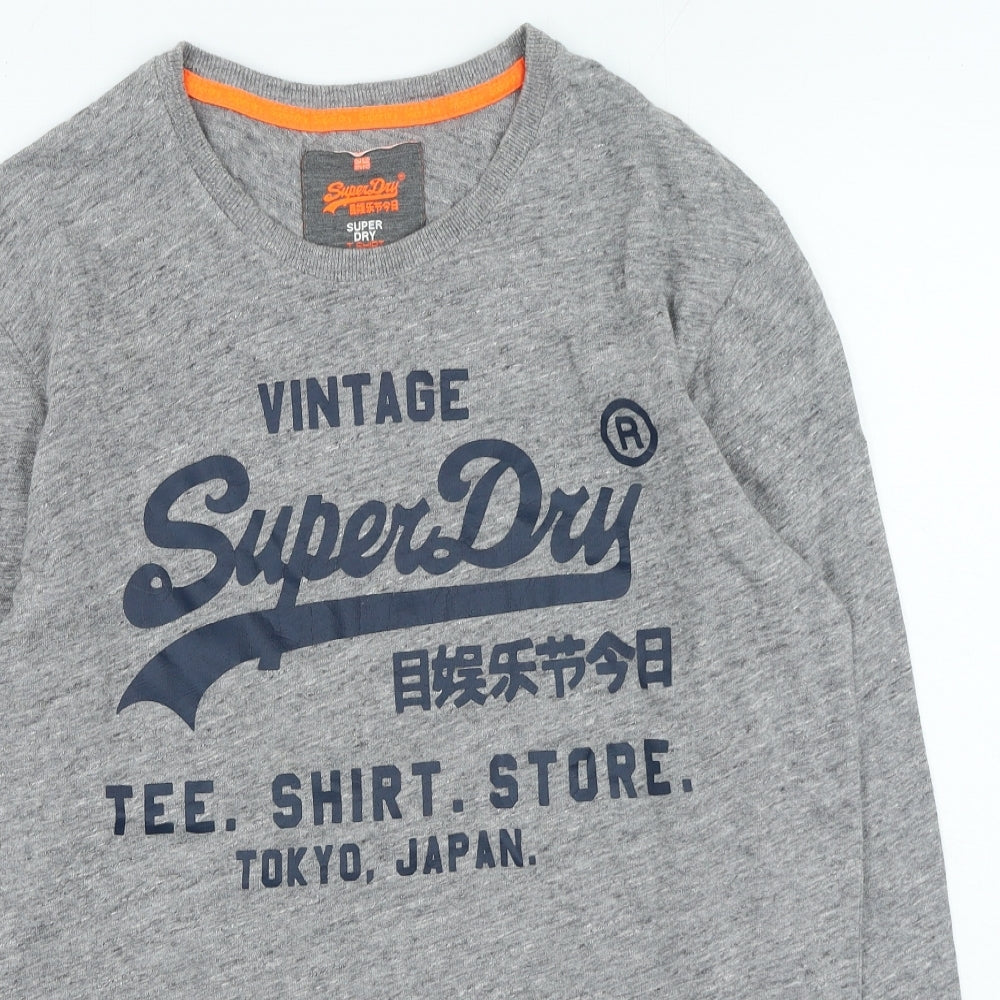 Superdry Mens Grey Cotton T-Shirt Size L Round Neck