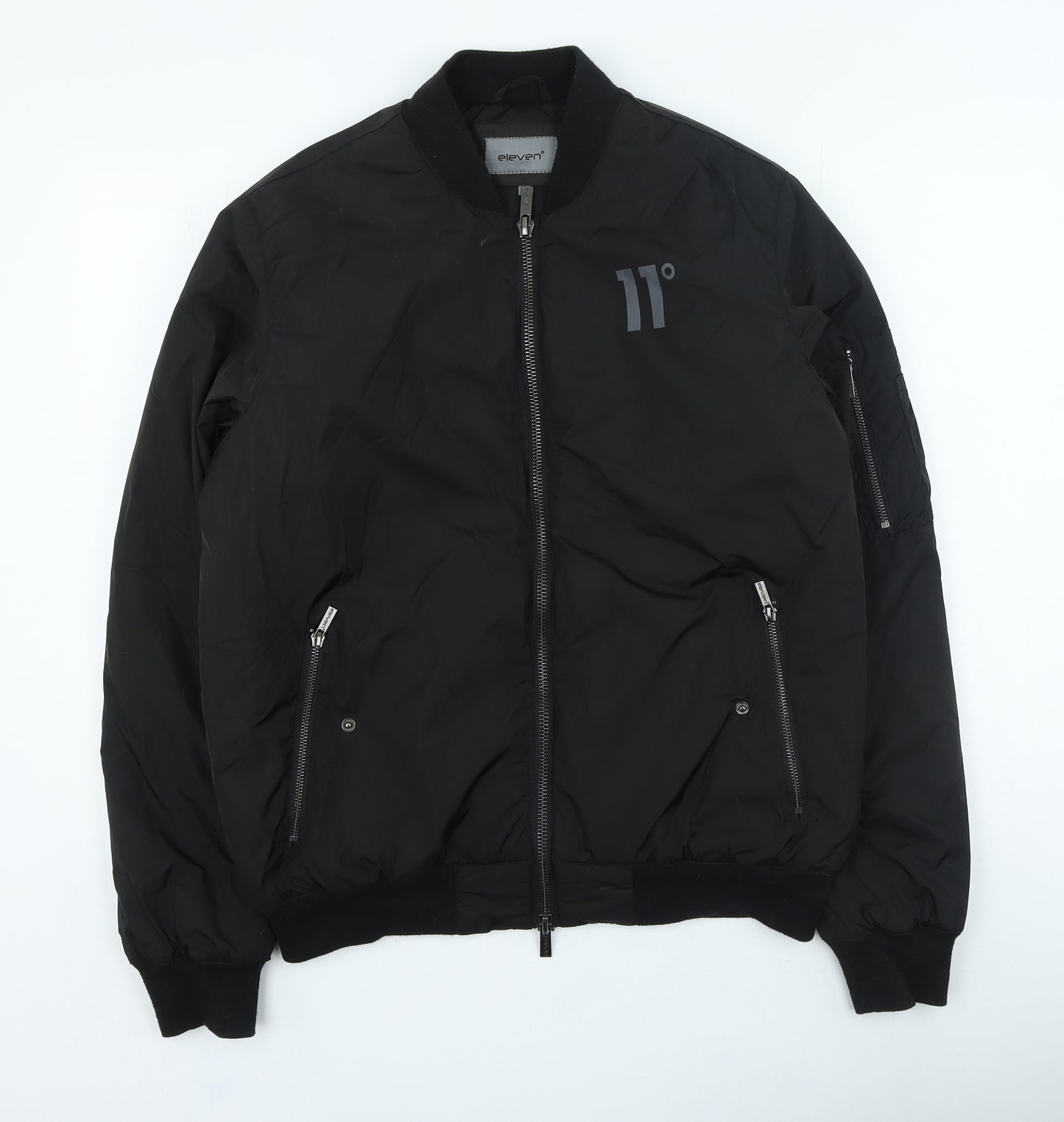 Eleven Mens Black Bomber Jacket Jacket Size L Zip