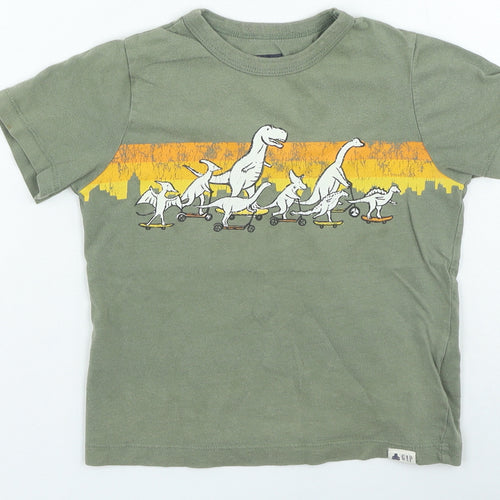 Gap Boys Green Cotton Basic Casual Size 5 Years Round Neck Pullover - Dinosaur