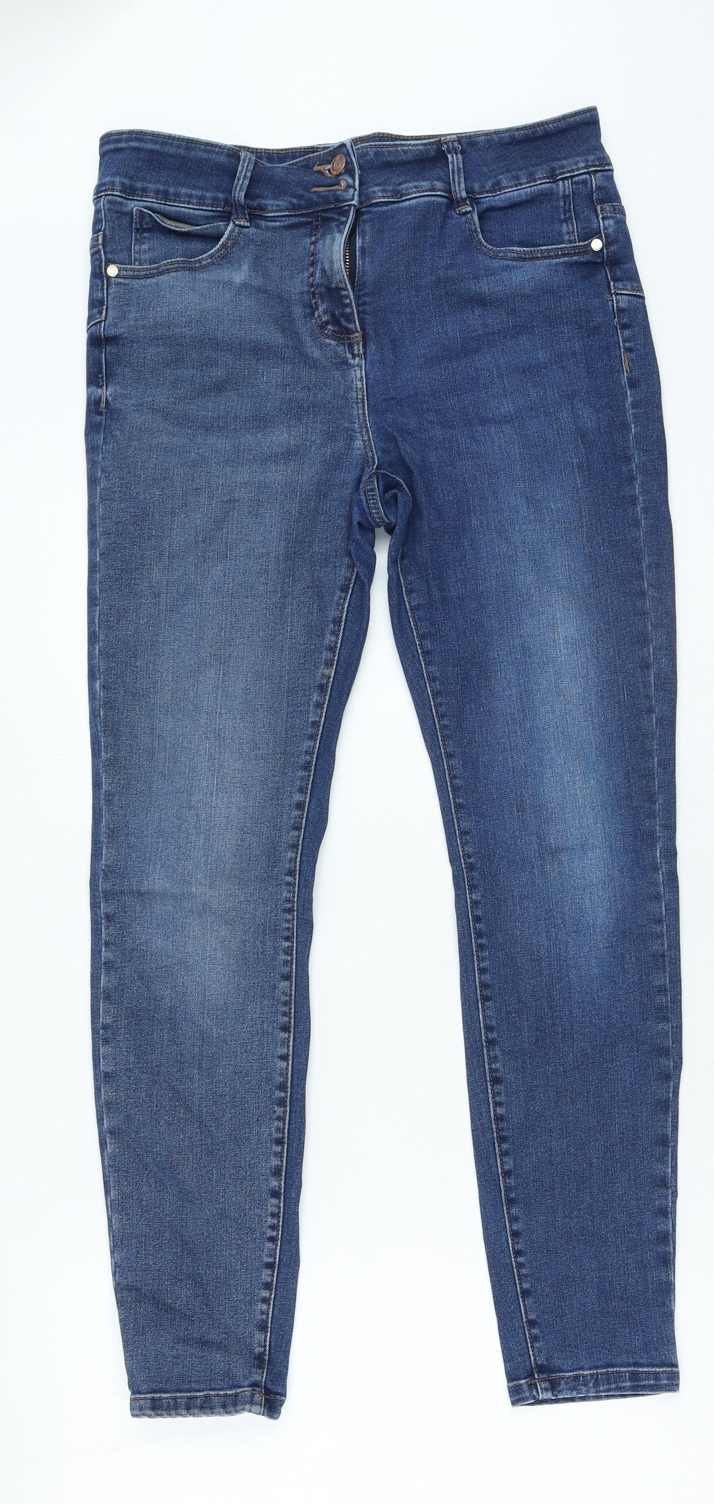 NEXT Womens Blue Cotton Skinny Jeans Size 12 L26 in Regular Zip