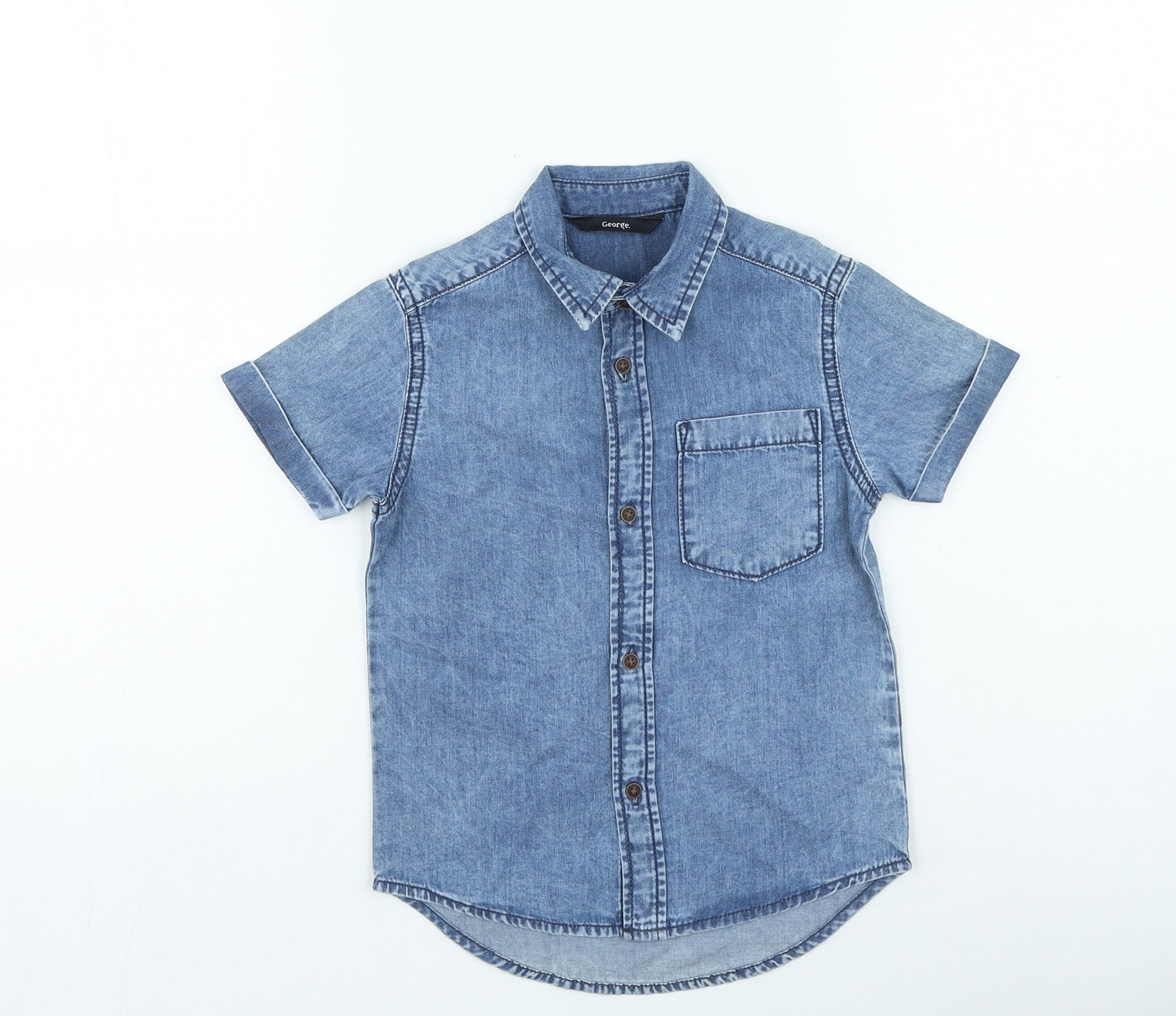 George Boys Blue Cotton Basic Polo Size 4-5 Years Collared Button