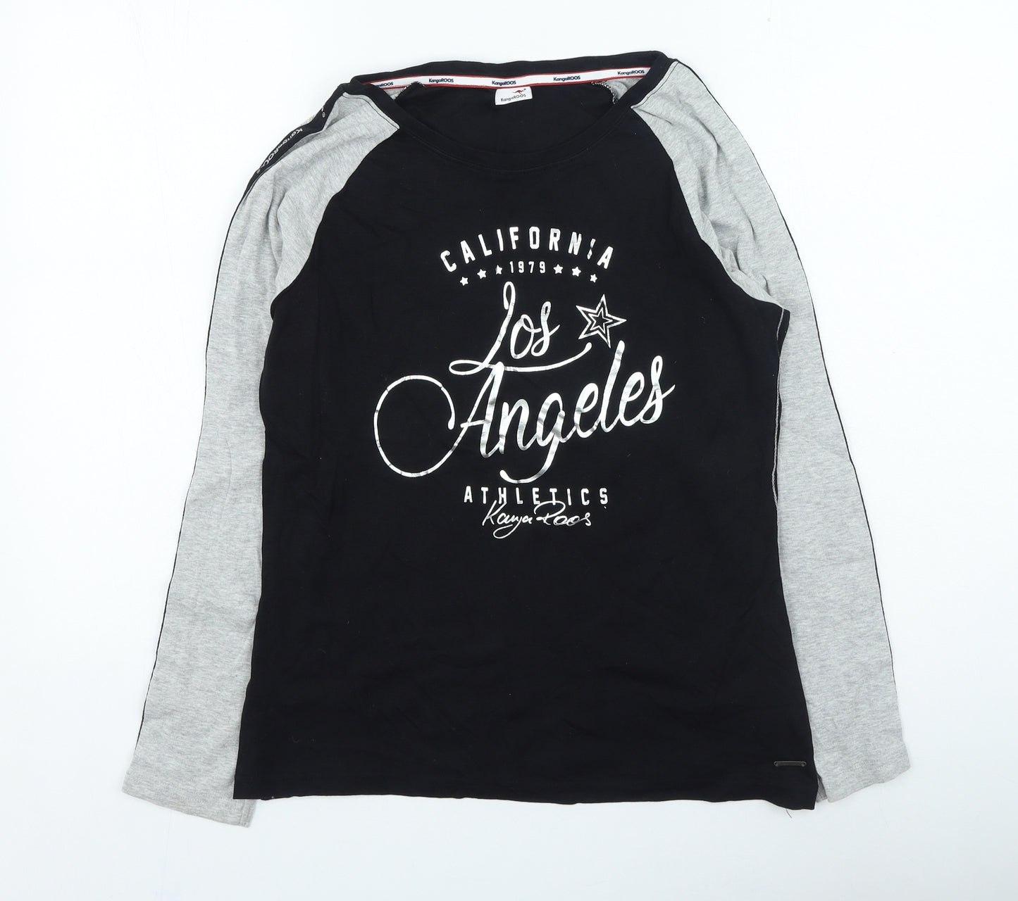 KangaROOS Womens Black Polyester Basic T-Shirt Size 14 Round Neck - Los Angeles