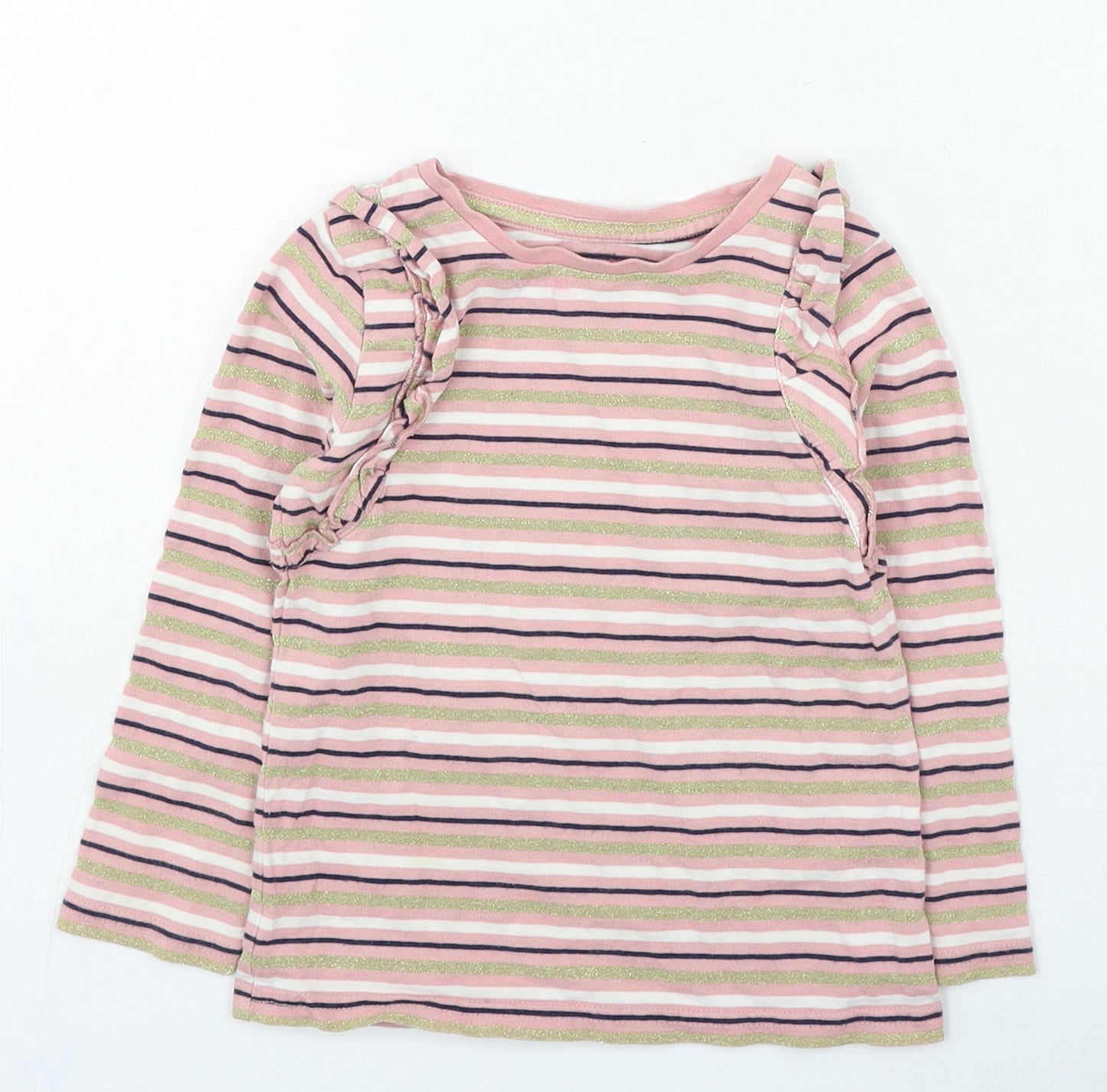 Nutmeg Girls Multicoloured Striped Cotton Basic Casual Size 3-4 Years Round Neck Pullover