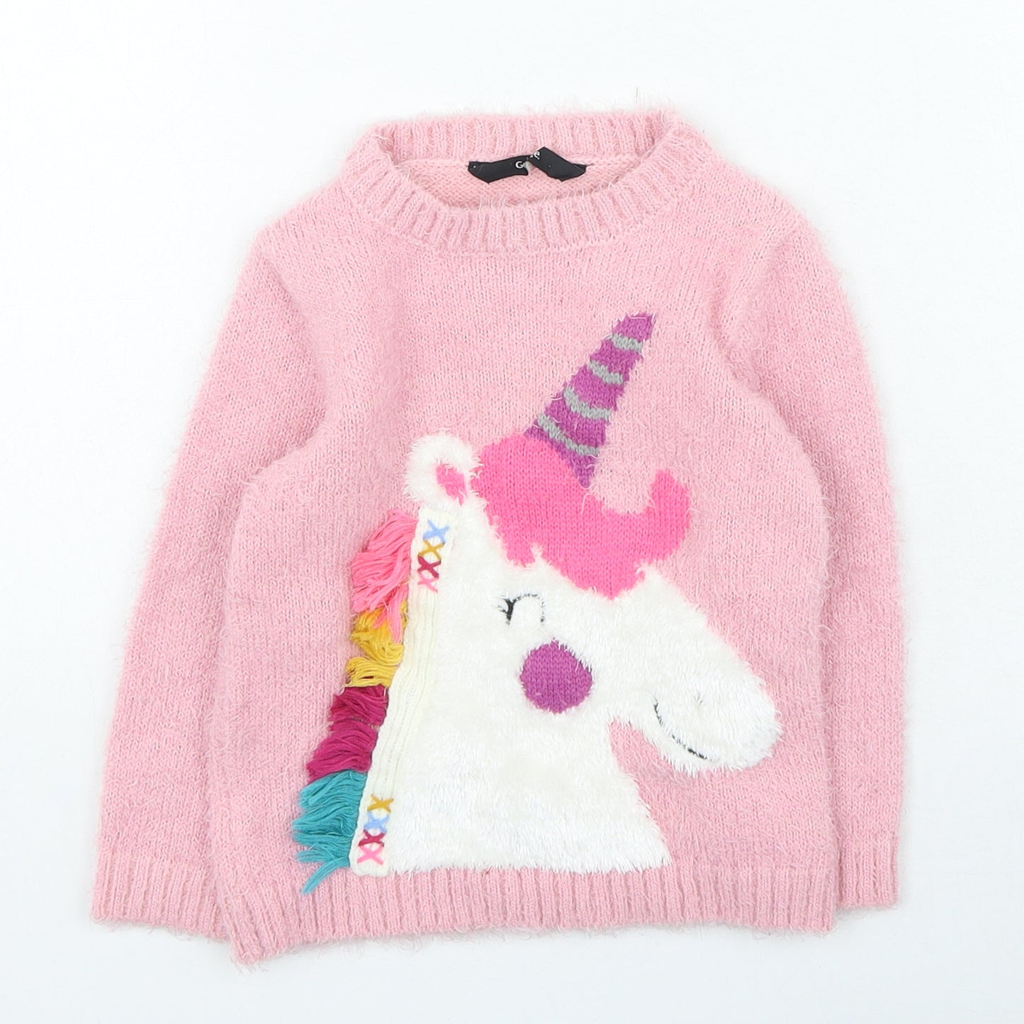 George Girls Pink Round Neck Polyester Pullover Jumper Size 2 Years Pullover - Unicorn