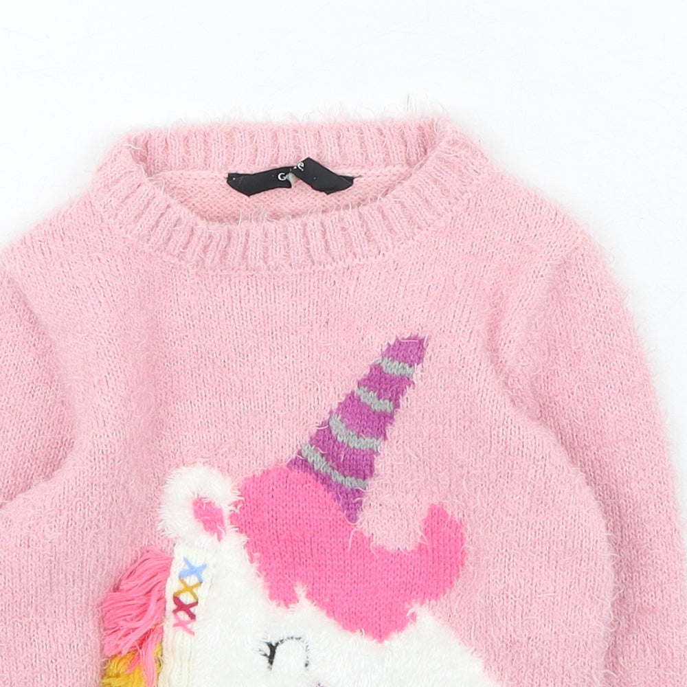 George Girls Pink Round Neck Polyester Pullover Jumper Size 2 Years Pullover - Unicorn