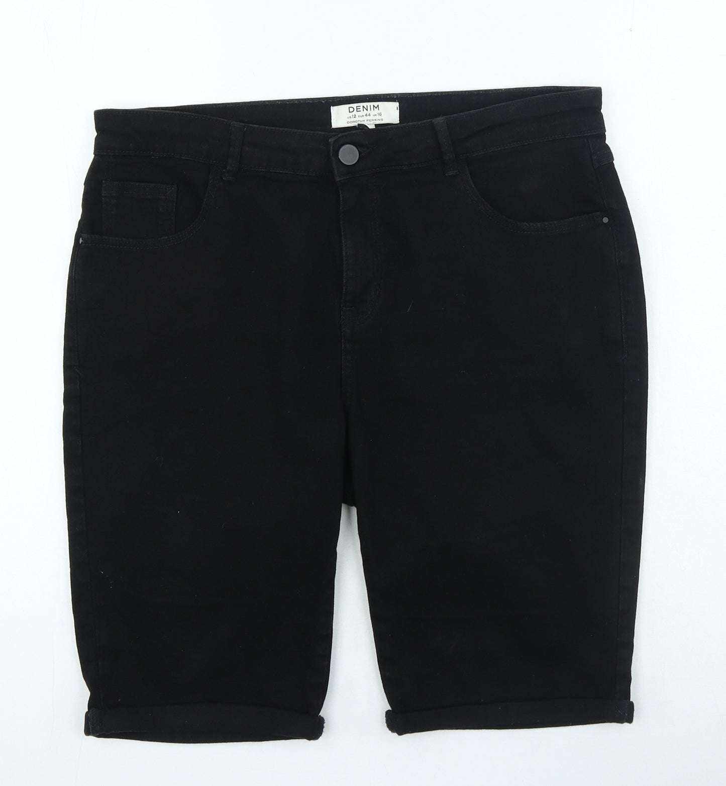 Dorothy Perkins Womens Black Cotton Chino Shorts Size 16 L12 in Regular Zip