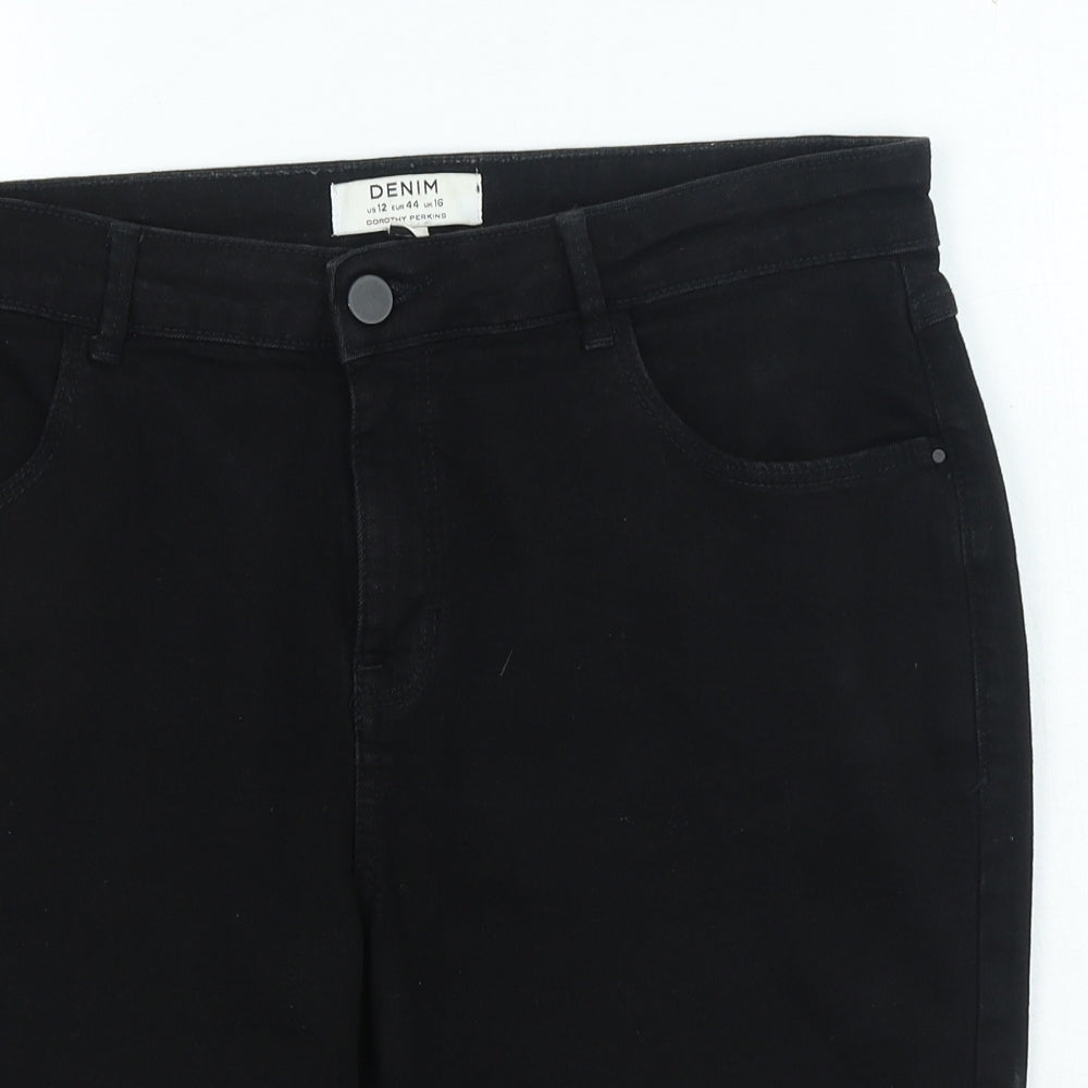 Dorothy Perkins Womens Black Cotton Chino Shorts Size 16 L12 in Regular Zip