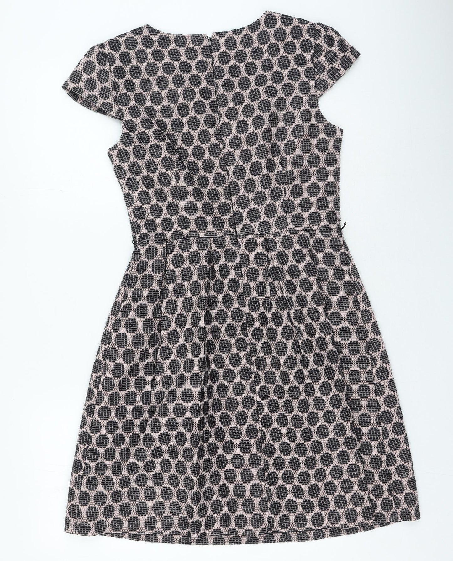 Oasis Womens Black Polka Dot Polyester A-Line Size 10 Round Neck Zip