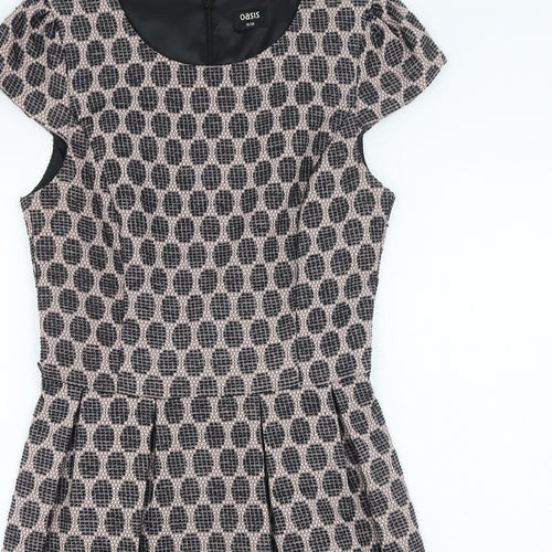 Oasis Womens Black Polka Dot Polyester A-Line Size 10 Round Neck Zip
