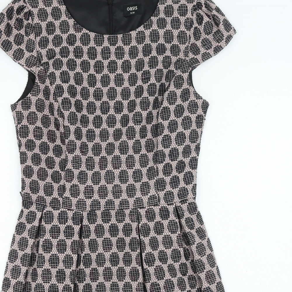 Oasis Womens Black Polka Dot Polyester A-Line Size 10 Round Neck Zip
