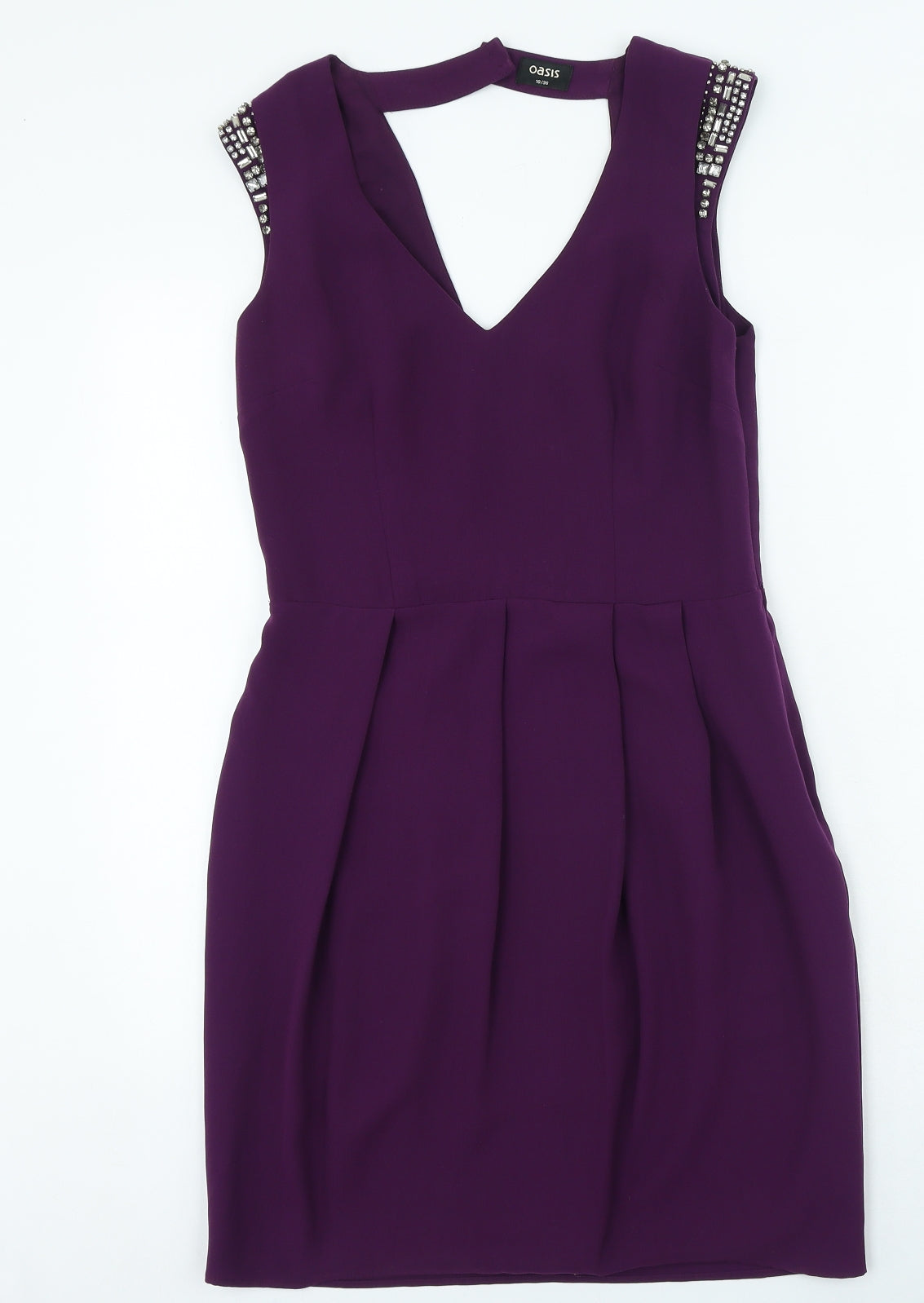 Oasis Womens Purple Polyester A-Line Size 10 V-Neck Zip
