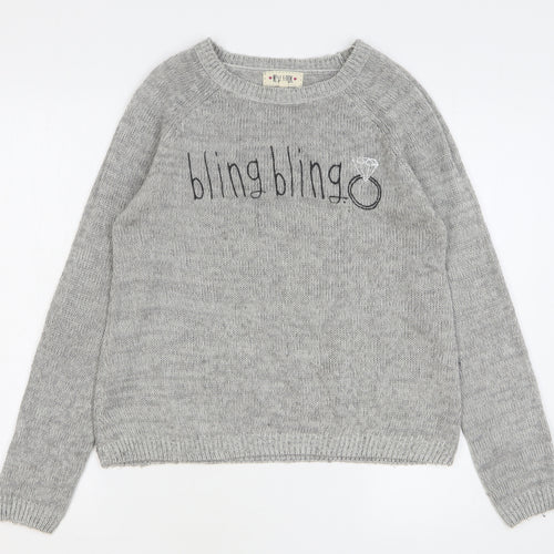New Look Womens Grey Round Neck Acrylic Pullover Jumper Size 12 - Bling Bling