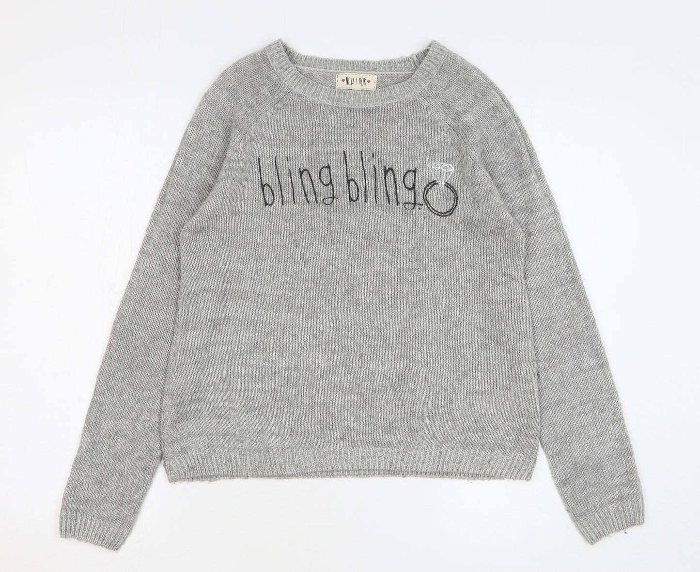 New Look Womens Grey Round Neck Acrylic Pullover Jumper Size 12 - Bling Bling
