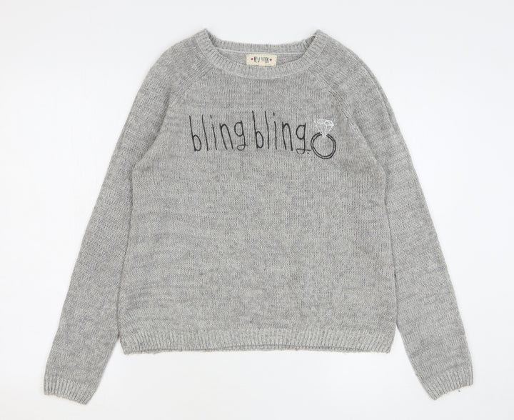 New Look Womens Grey Round Neck Acrylic Pullover Jumper Size 12 - Bling Bling