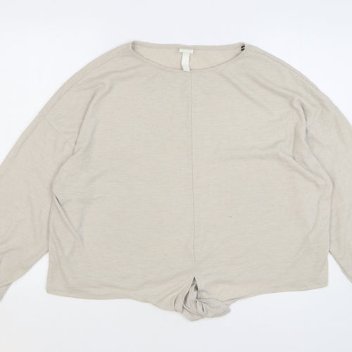 H&M Womens Beige Round Neck Polyester Pullover Jumper Size M - Front Knot