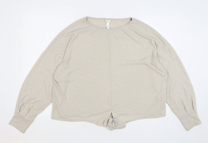 H&M Womens Beige Round Neck Polyester Pullover Jumper Size M - Front Knot