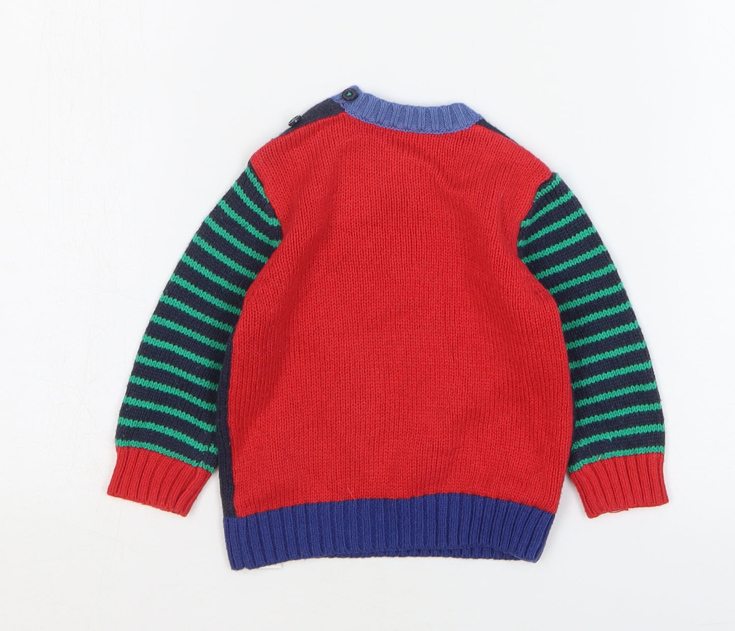 George Boys Multicoloured Striped Acrylic Pullover Jumper Size 6-9 Months Button - Airplane