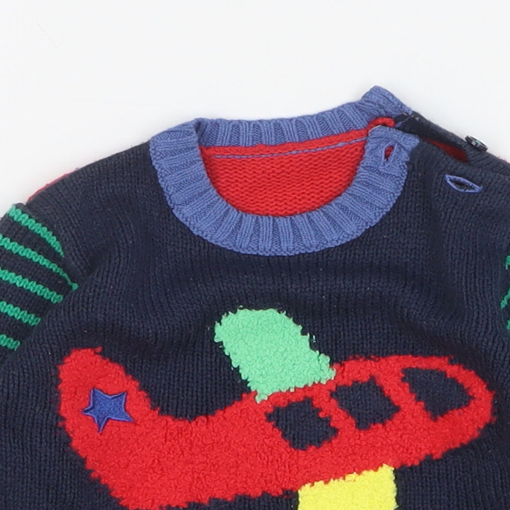 George Boys Multicoloured Striped Acrylic Pullover Jumper Size 6-9 Months Button - Airplane