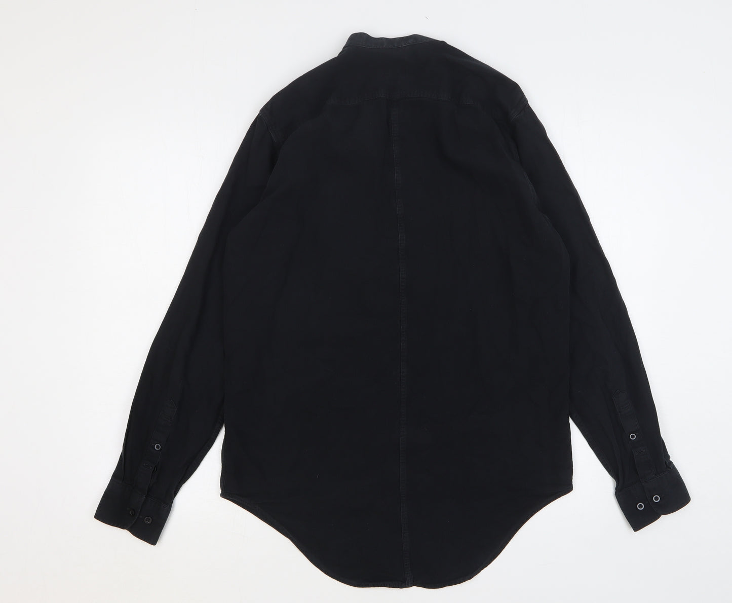 Selected Homme Mens Black Cotton Button-Up Size M Round Neck Button