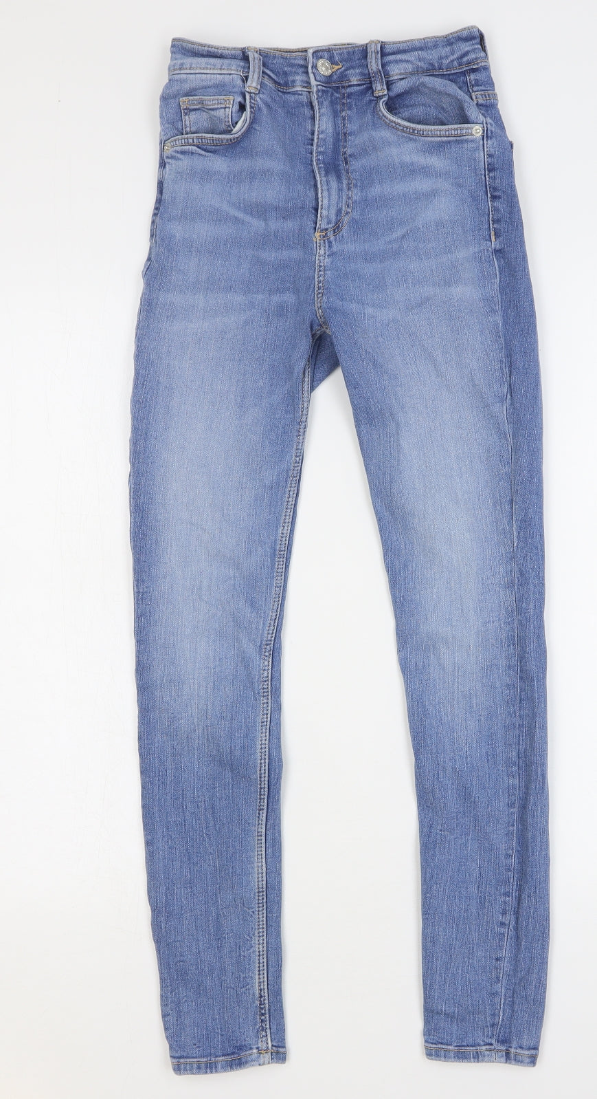 Zara Womens Blue Cotton Skinny Jeans Size 6 L26 in Regular Button