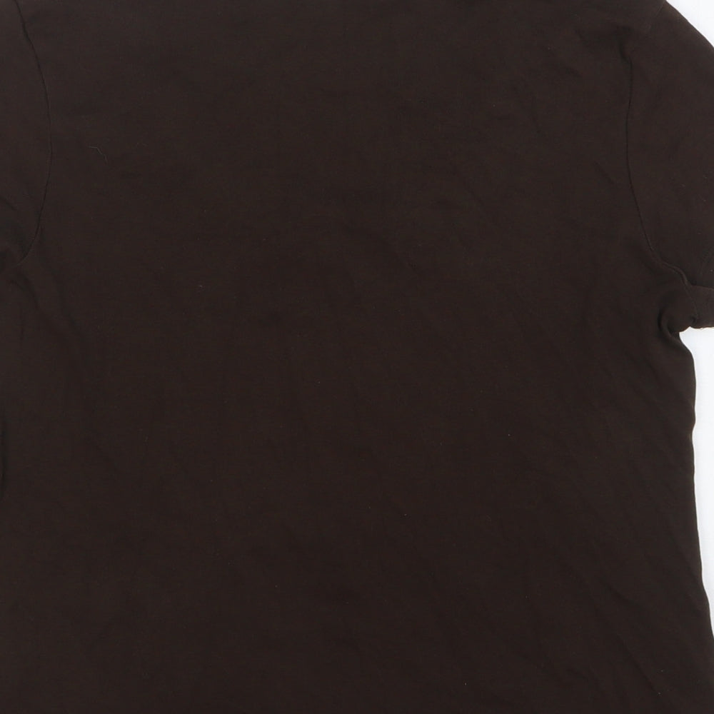 Marks and Spencer Womens Brown Floral Cotton Basic T-Shirt Size 14 V-Neck