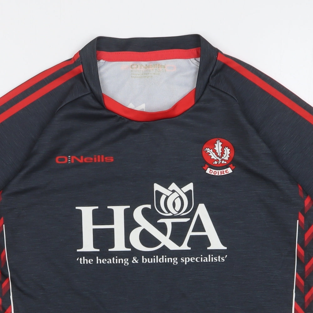 O'Neill Boys Grey Geometric Polyester Basic T-Shirt Size 10-11 Years Round Neck Pullover - Gaelic Football