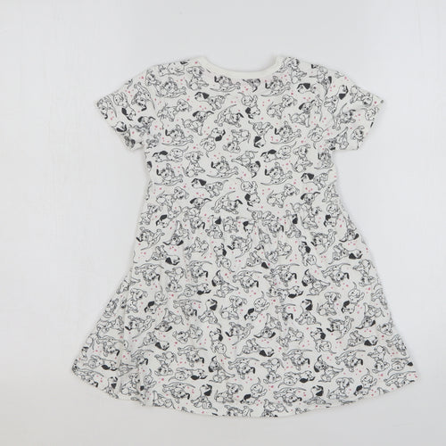 Marks and Spencer Girls White Geometric Cotton Skater Dress Size 3-4 Years Round Neck Pullover - 101 Dalmatians