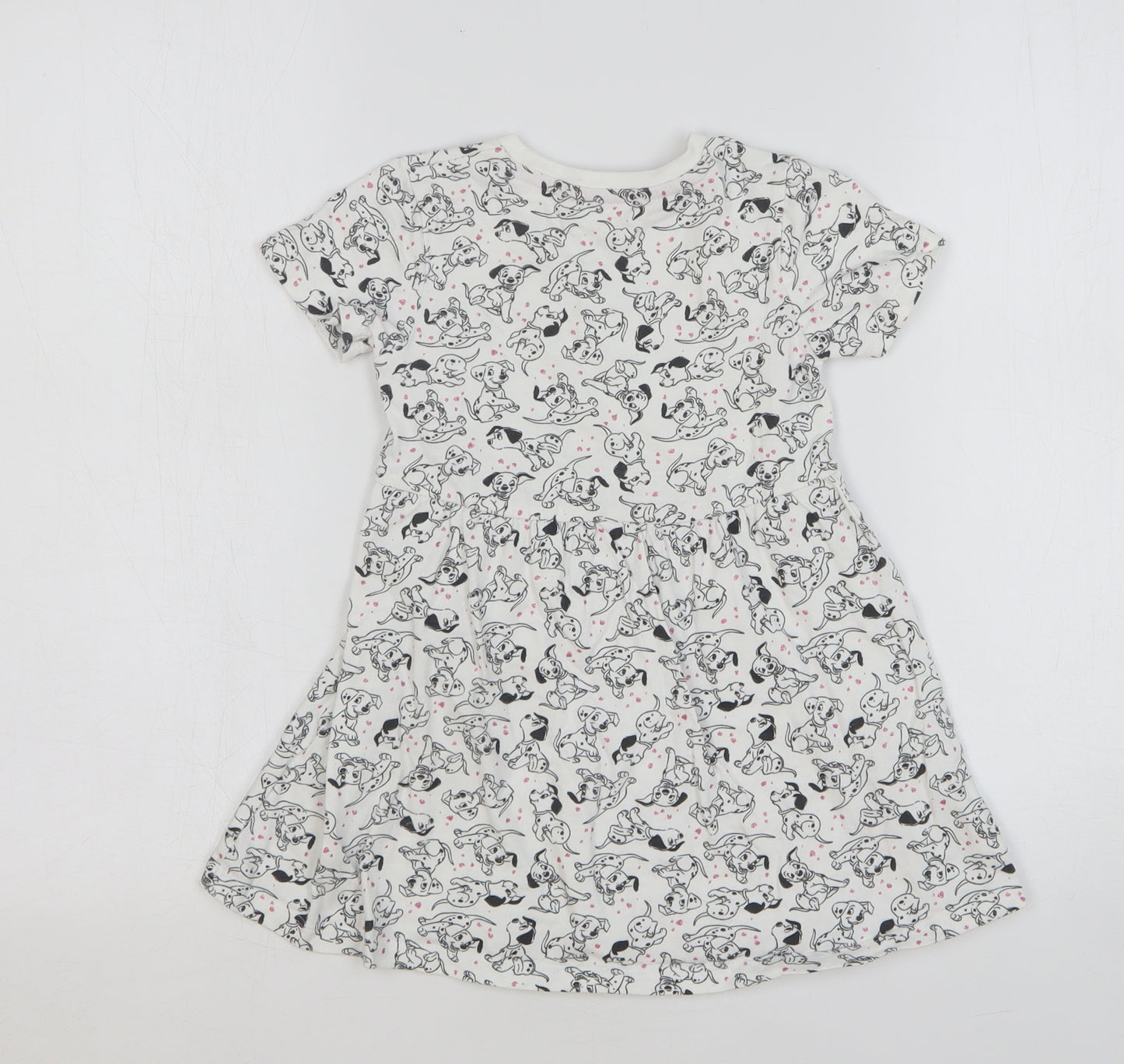 Marks and Spencer Girls White Geometric Cotton Skater Dress Size 3-4 Years Round Neck Pullover - 101 Dalmatians