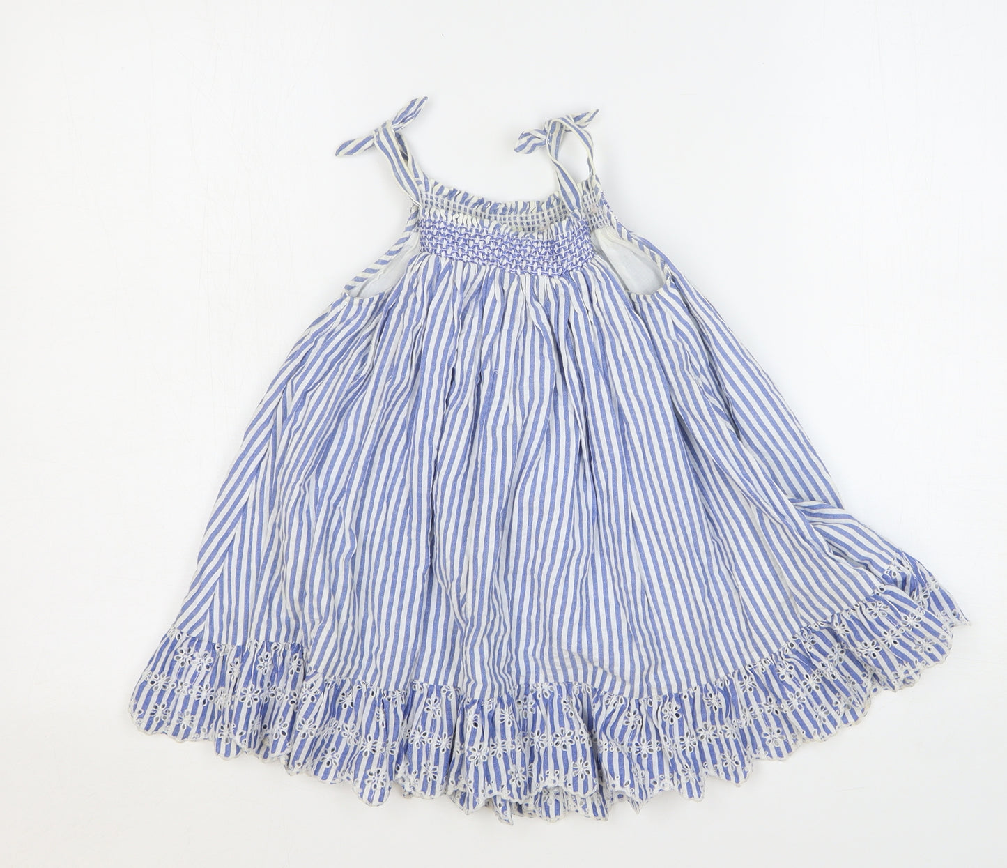 NEXT Girls Blue Striped Cotton Trapeze & Swing Size 3-4 Years Square Neck - Floral