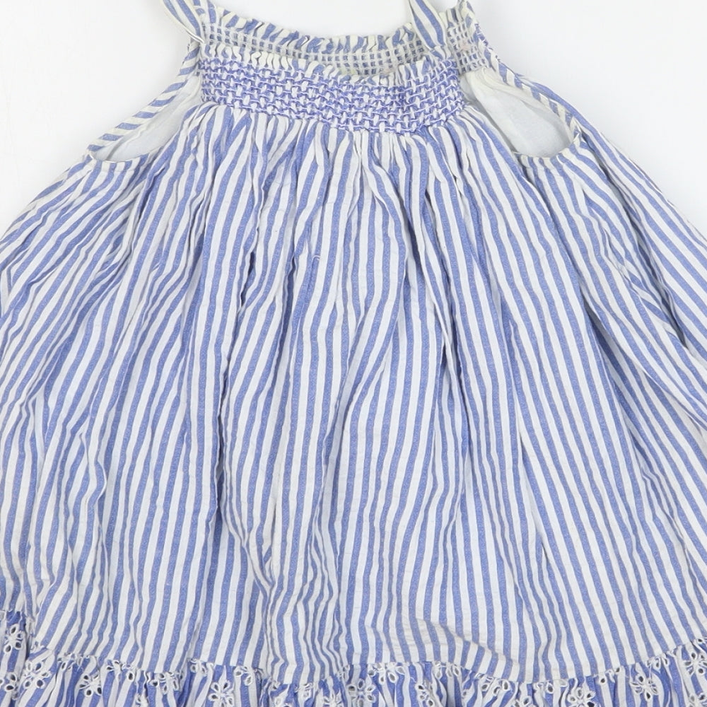 NEXT Girls Blue Striped Cotton Trapeze & Swing Size 3-4 Years Square Neck - Floral