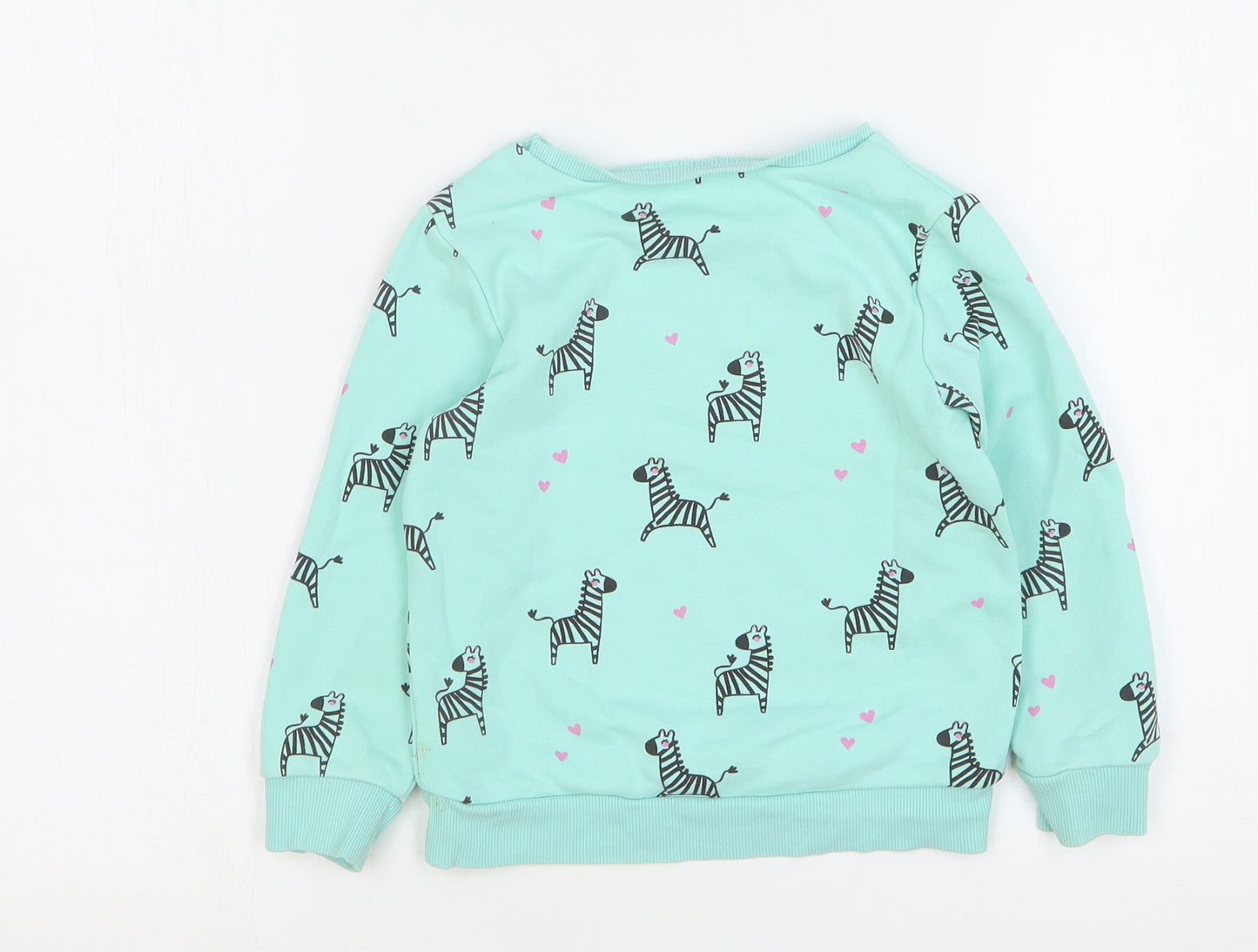 Dunnes Stores Girls Green Geometric Cotton Pullover Sweatshirt Size 3-4 Years Pullover - Zebra