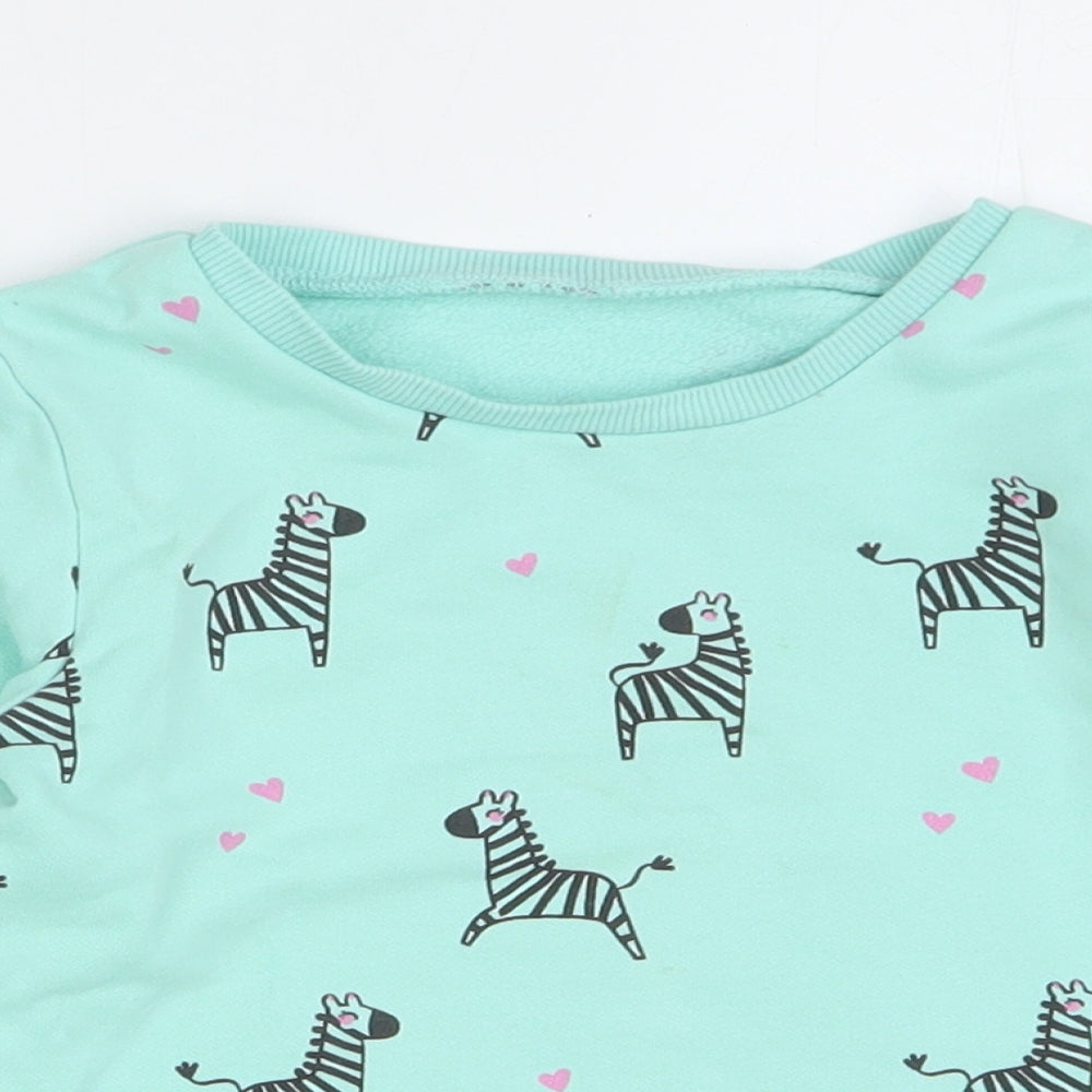 Dunnes Stores Girls Green Geometric Cotton Pullover Sweatshirt Size 3-4 Years Pullover - Zebra