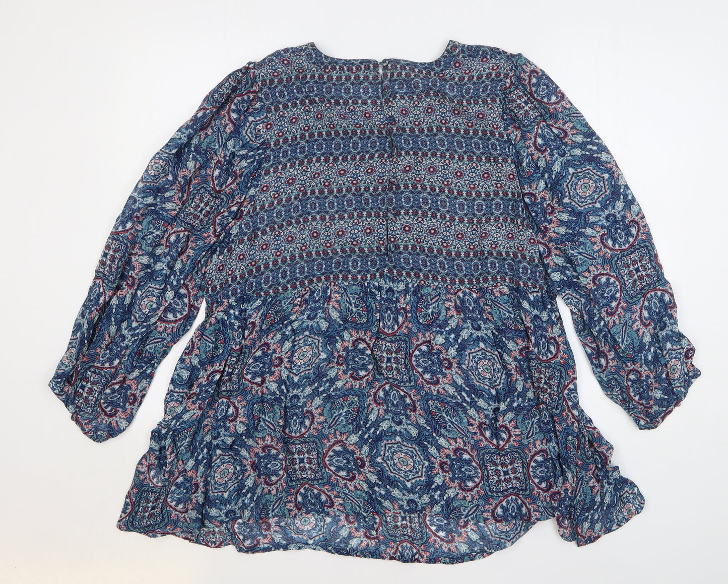 Monsoon Womens Blue Geometric Viscose Basic Blouse Size 18 Round Neck