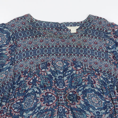 Monsoon Womens Blue Geometric Viscose Basic Blouse Size 18 Round Neck