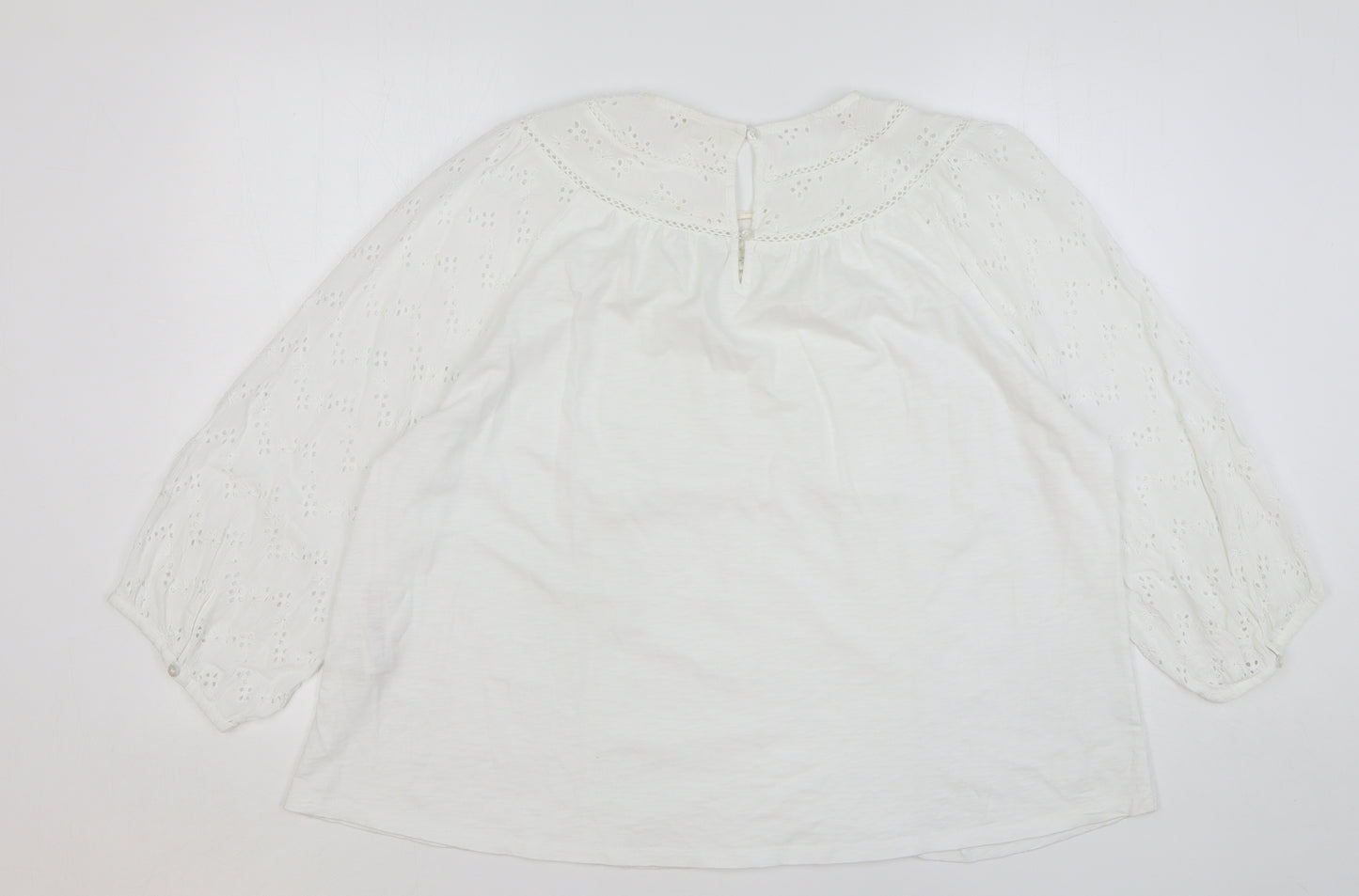 Fat Face Womens White Floral Cotton Basic T-Shirt Size 18 Round Neck - Broderie Anglaise