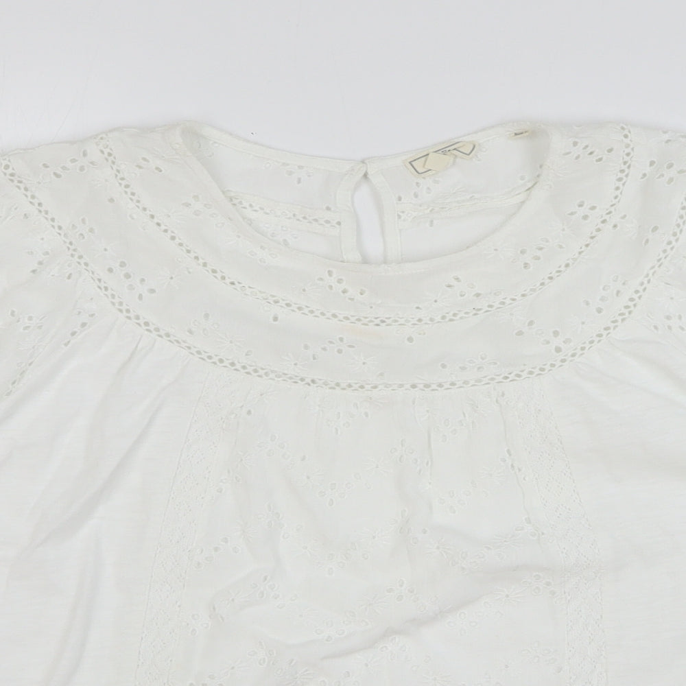 Fat Face Womens White Floral Cotton Basic T-Shirt Size 18 Round Neck - Broderie Anglaise
