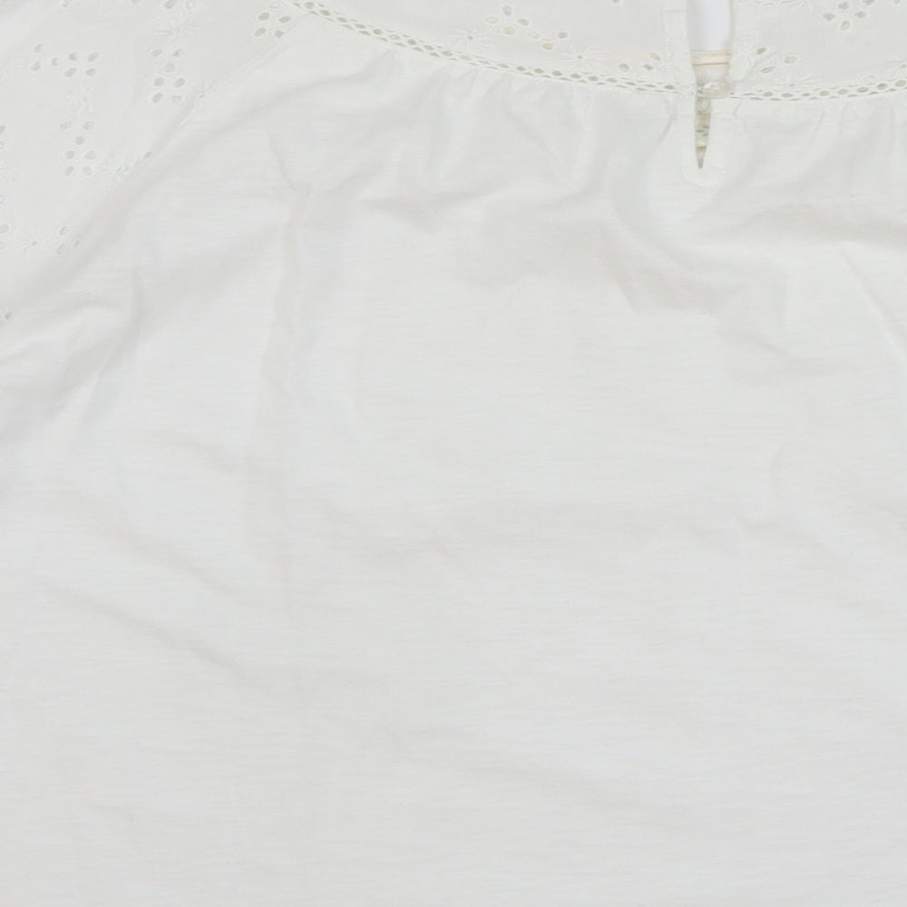 Fat Face Womens White Floral Cotton Basic T-Shirt Size 18 Round Neck - Broderie Anglaise