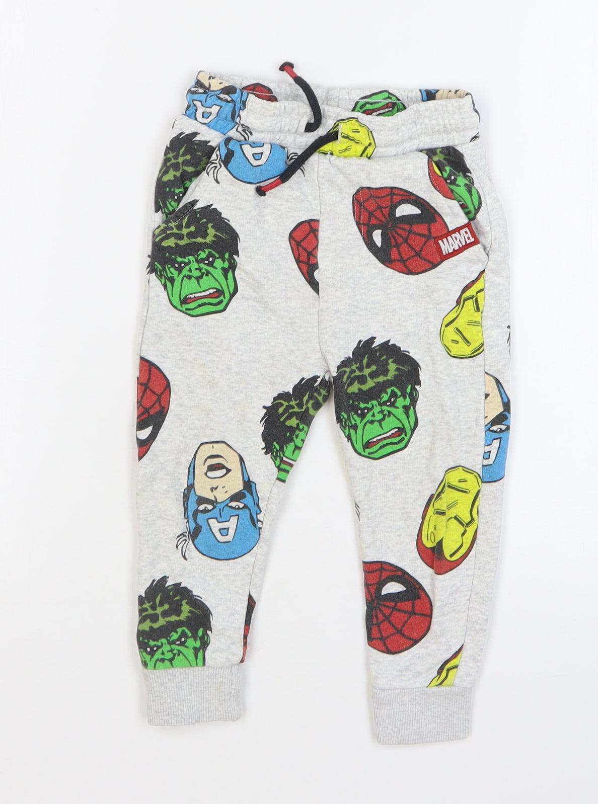 Marvel Boys Grey Geometric Cotton Sweatpants Trousers Size 18-24 Months Drawstring - Avengers