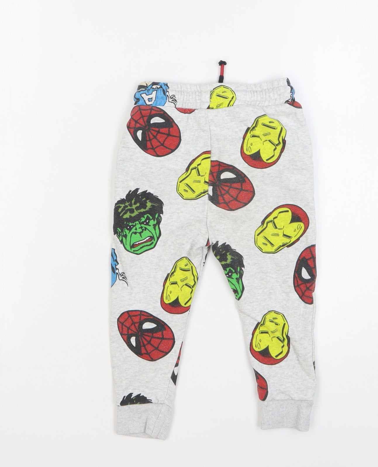Marvel Boys Grey Geometric Cotton Sweatpants Trousers Size 18-24 Months Drawstring - Avengers