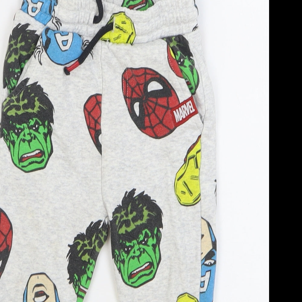 Marvel Boys Grey Geometric Cotton Sweatpants Trousers Size 18-24 Months Drawstring - Avengers