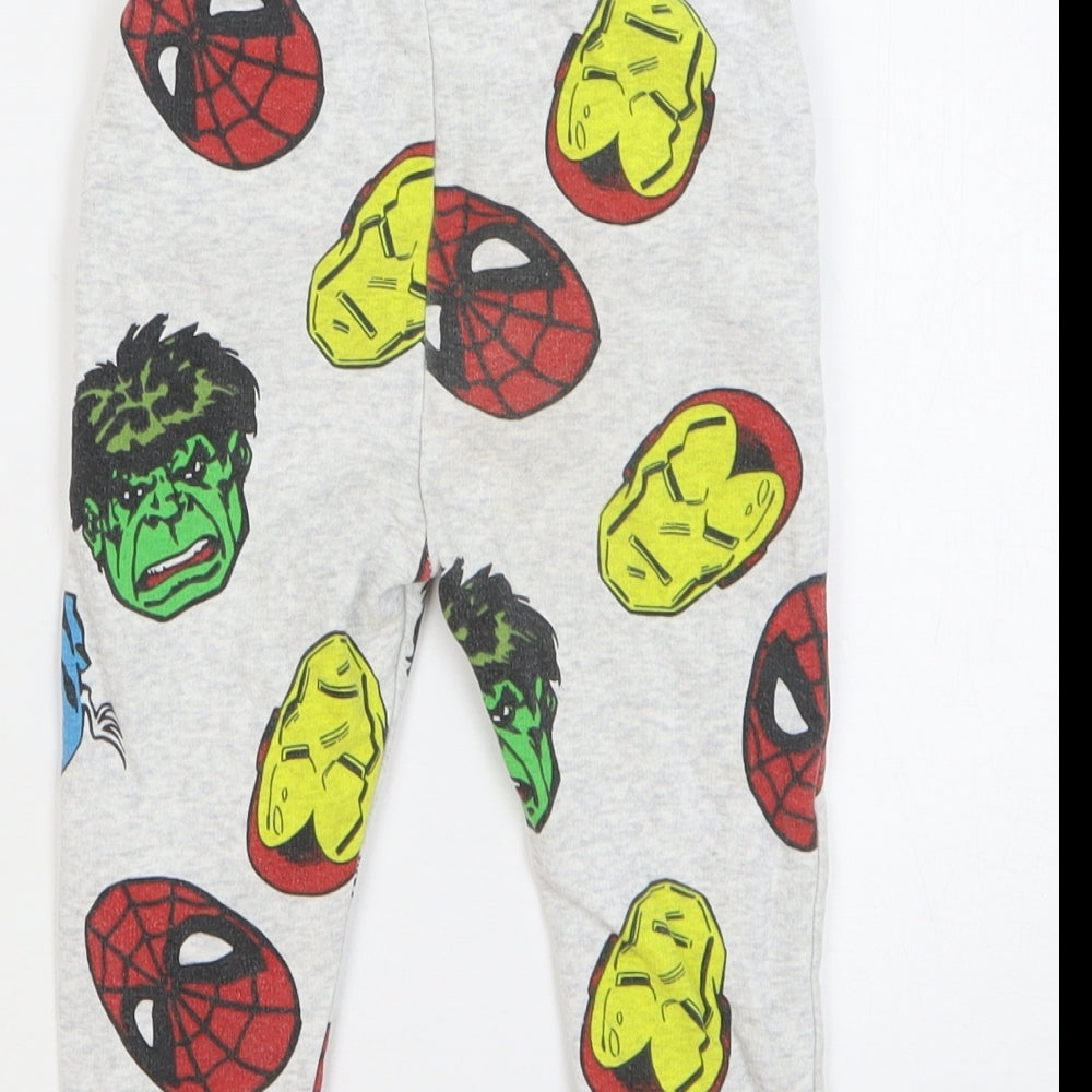 Marvel Boys Grey Geometric Cotton Sweatpants Trousers Size 18-24 Months Drawstring - Avengers
